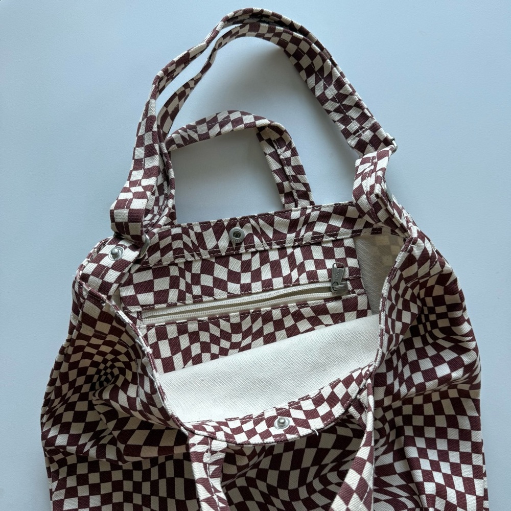 Baggu Canvas Duck Bag Maroon Trippy Checker - Picture 2 of 9
